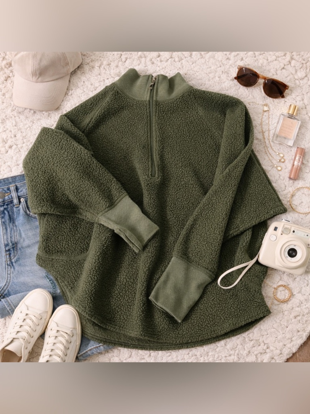 Forest Green Aerie Offline Women's Quarter Zip Sweater Size S EUC